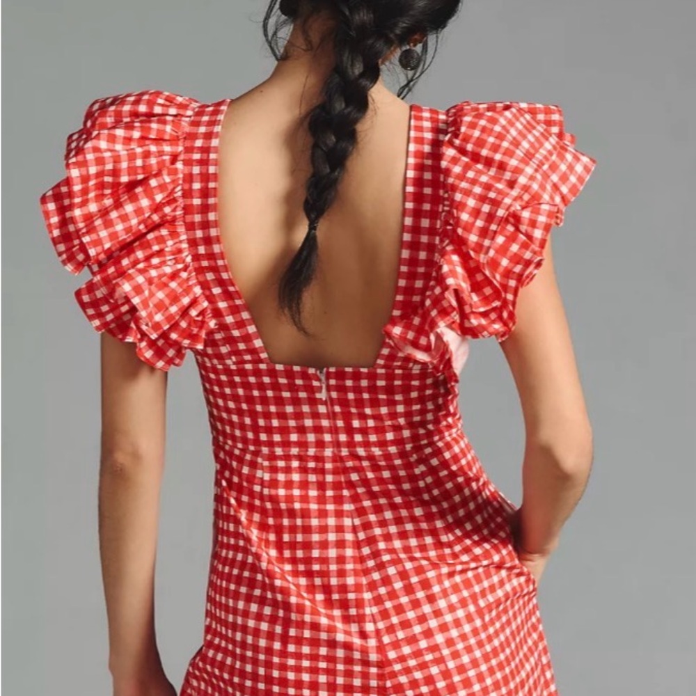 Hutch Red Gingham Ruffle-Shoulder romper - Picture 4 of 5